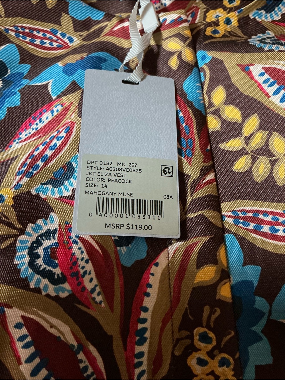 Preston & York Brown Floral Cap-Sleeve Belted Top with Blue Accents - Picture 5 of 8